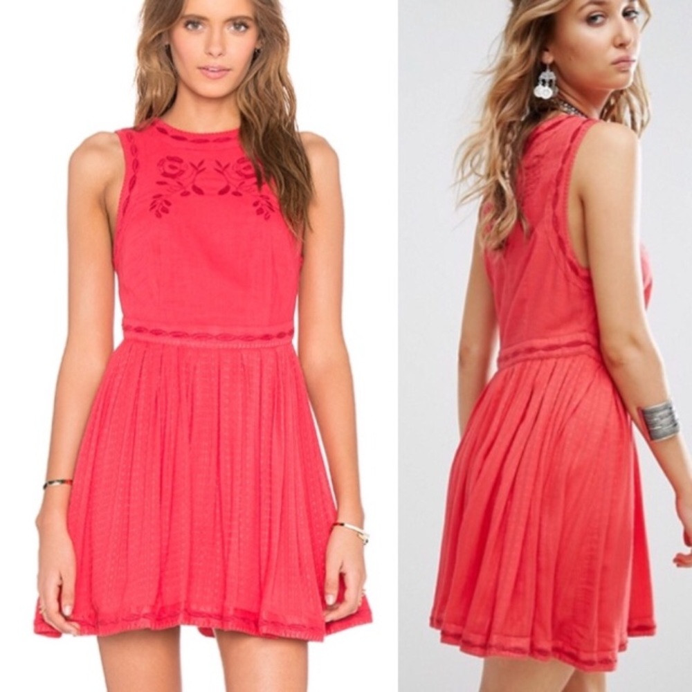 Free People Birds Of A Feather Mini Dress Red Sz 8